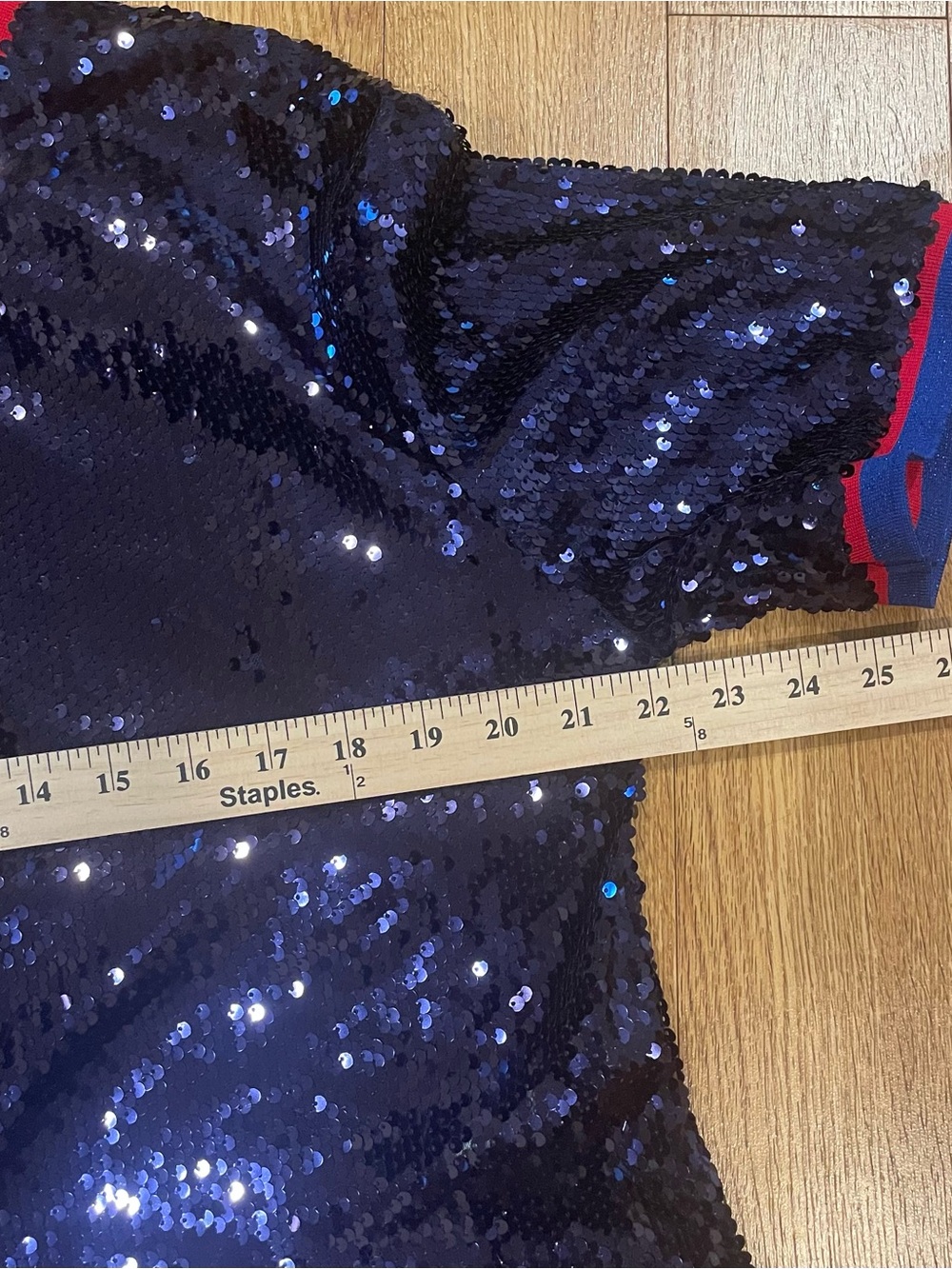New Look Navy Blue Sequined Top, Size L, boxy, roomy silhouette, dressy, stretch - Picture 8 of 12